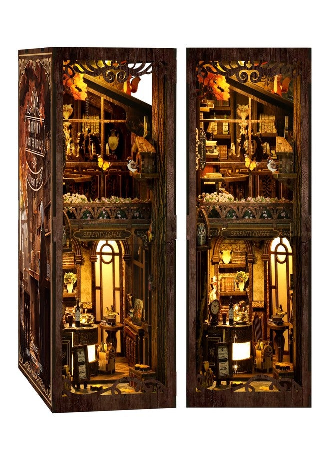 Easywave Book Nook Kit - Nook Tales DlY Mini Wooden Puzzle, Quiet Coffee Shop 3D Dollhouse Bookend with LED Light, 11Pcs 289 Accessories, Creative Gift & Bookshelf Decor - Image 1