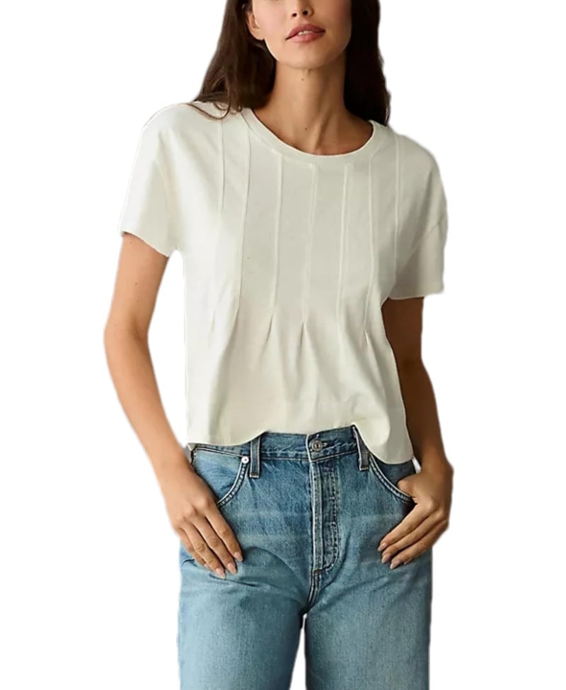 OPCAKM Cute Tops for Women Summer Pleated Swing T-Shirt Casual Babydoll Peplum Tops Lightweight Flowy Loose Fit Tee(Apricot-L) - Image 1
