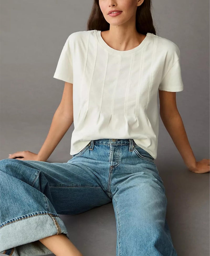 OPCAKM Cute Tops for Women Summer Pleated Swing T-Shirt Casual Babydoll Peplum Tops Lightweight Flowy Loose Fit Tee(Apricot-L) - Image 2