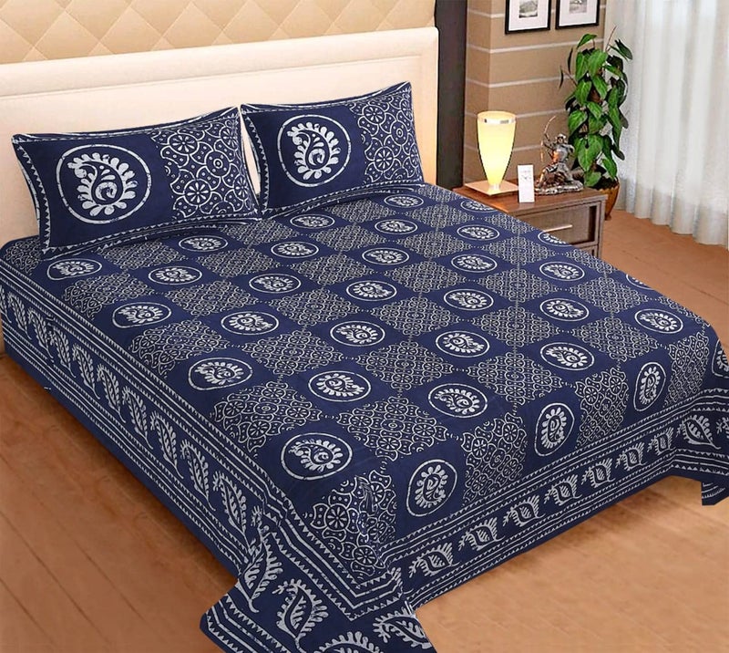 Blizz Mont by Jaipur Fabrics | 100% Cotton Indigo Print Double Bedsheet with 2 Pillow Cover Set | 100% Fast Colour | Size- 90 x 108 Inch- (Design 7) - Image 4