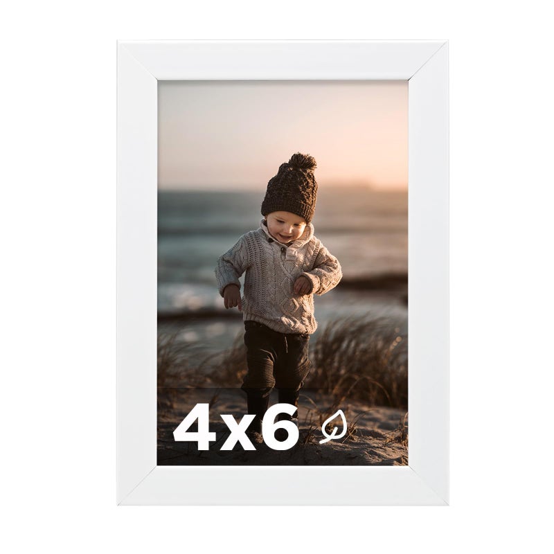 KINLINK 4x6 Picture Frame White Set of 1 Wooden Photo Frame with Plexiglass for 4x6 without Mat for Table and Wall Display