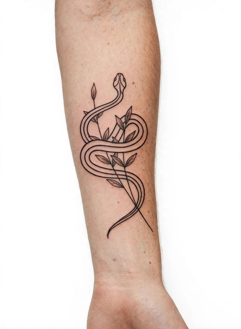 Temporary Tattoo Sticker Waterproof Snake and Flowers Design - Body Art Sticker - Model W-021 - Image 4