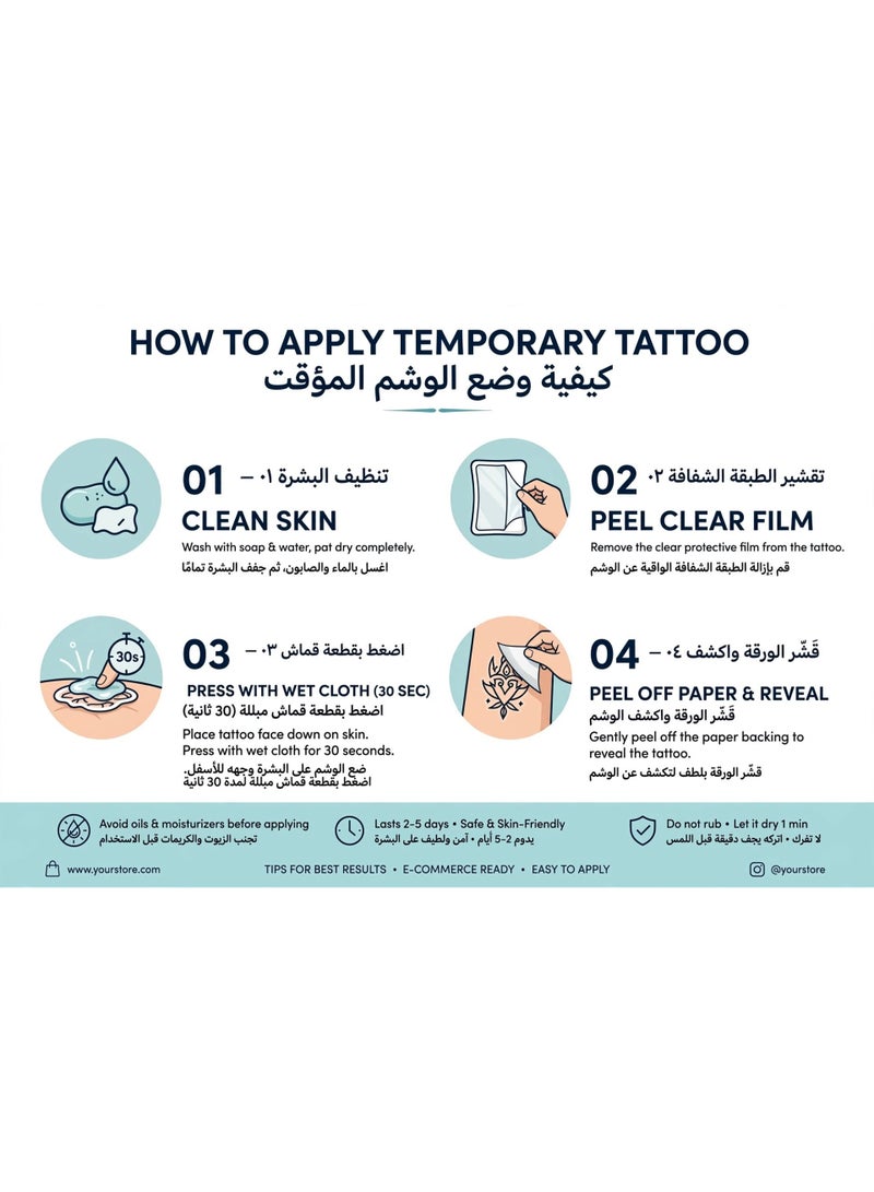 Temporary Tattoo Sticker Waterproof Snake and Flowers Design - Body Art Sticker - Model W-021 - Image 3