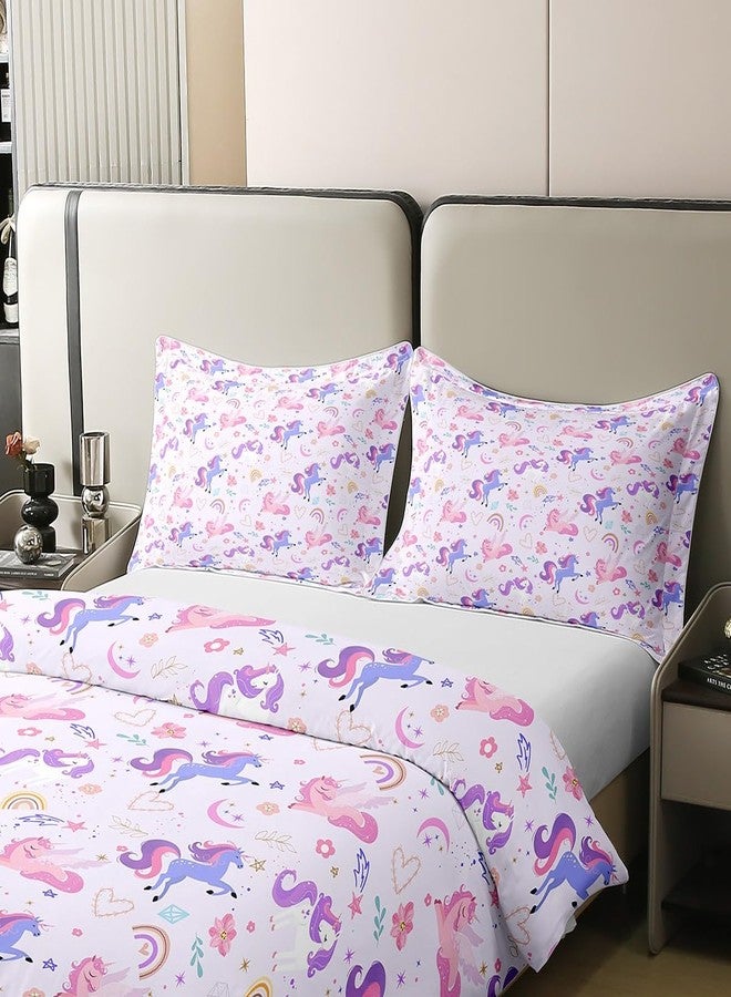 Castle Fairy 100% Nature Cotton Purple Unicorn Duvet Cover Twin,Dreamy Rainbow Pink Flowers Super Soft Bedding Set,Girls Room Decor Moon Star Love Hearts Comforter Cover Bedding 2 Piece (No Comforter) - Image 4