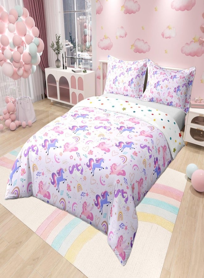 Castle Fairy 100% Nature Cotton Purple Unicorn Duvet Cover Twin,Dreamy Rainbow Pink Flowers Super Soft Bedding Set,Girls Room Decor Moon Star Love Hearts Comforter Cover Bedding 2 Piece (No Comforter) - Image 2