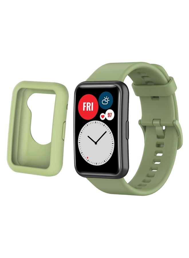 Replacement Strap For Huawei Watch Fit Protective Silicone Case + Silicone Watch Band Kit Light Green