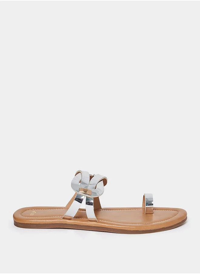 Styli Metallic Detail Toe Cut Flat Sandal
