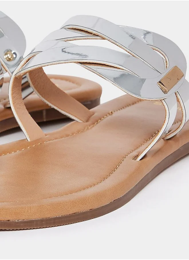 Styli Metallic Detail Toe Cut Flat Sandal