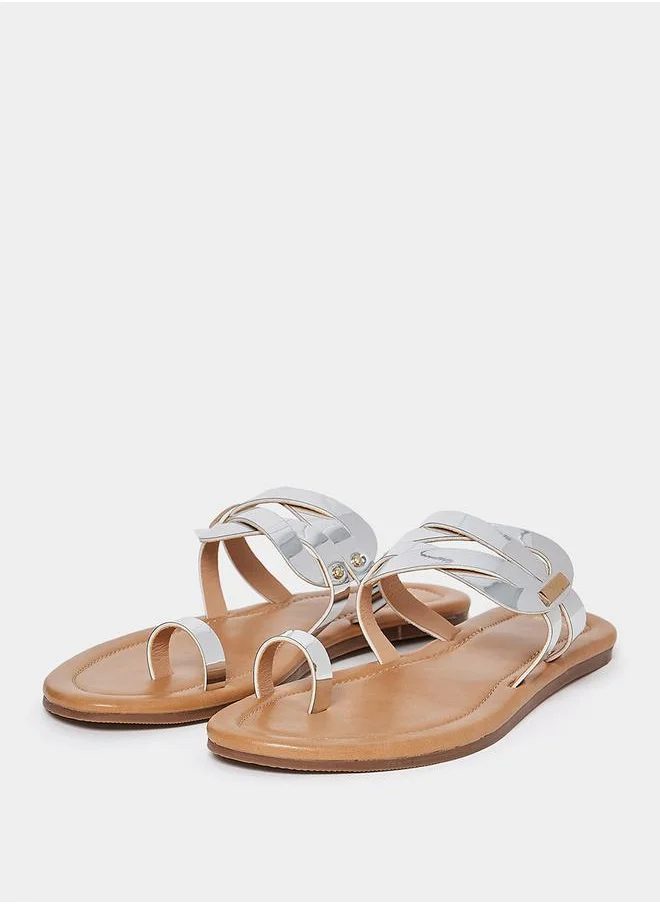 Styli Metallic Detail Toe Cut Flat Sandal