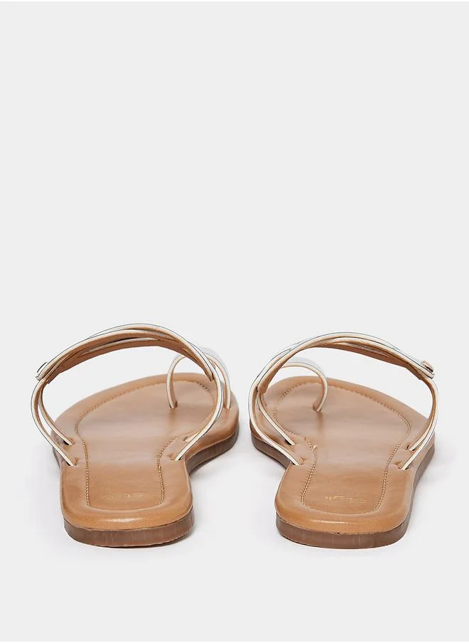 Styli Metallic Detail Toe Cut Flat Sandal