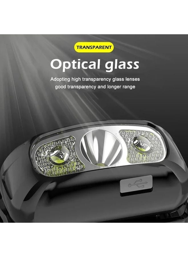 Green Induction LED Headlamp USB Rechargeable Portable ABS Three Modes for Camping Cycling Fishing Running - Image 3