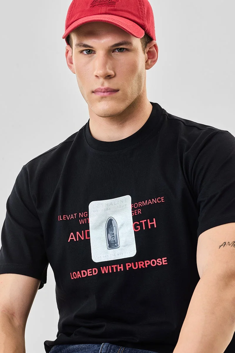 سنيتش تيشيرت قطن % بقصة عادية وطبعة