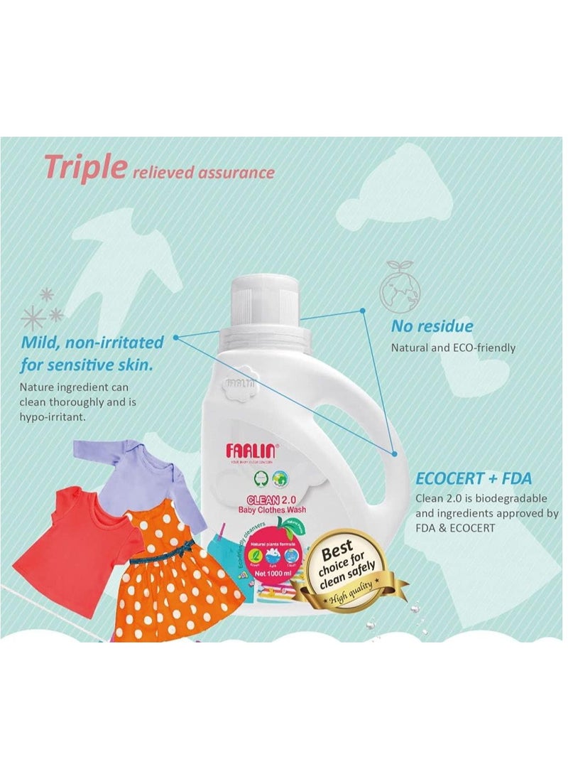FARLIN Clean 2.0 Baby Clothes Wash With Natural Plants Eco-Friendly Cleansers - 1000ml  - Image 4