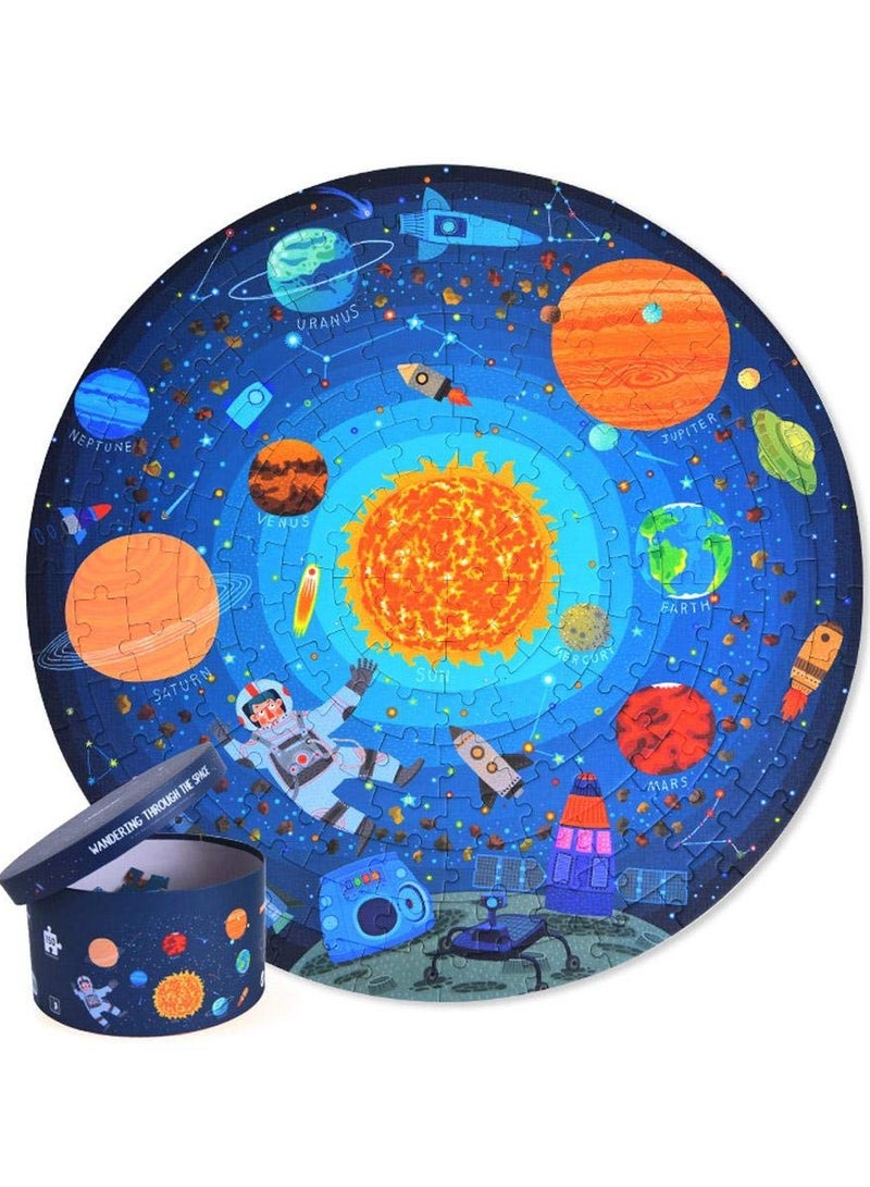 Space Theme Jigsaw Puzzle, 150Pcs Exploring Space Solar System Floor Puzzles with Box Educational Science Toy for Kids Ages 5-9 Years old  - Image 1