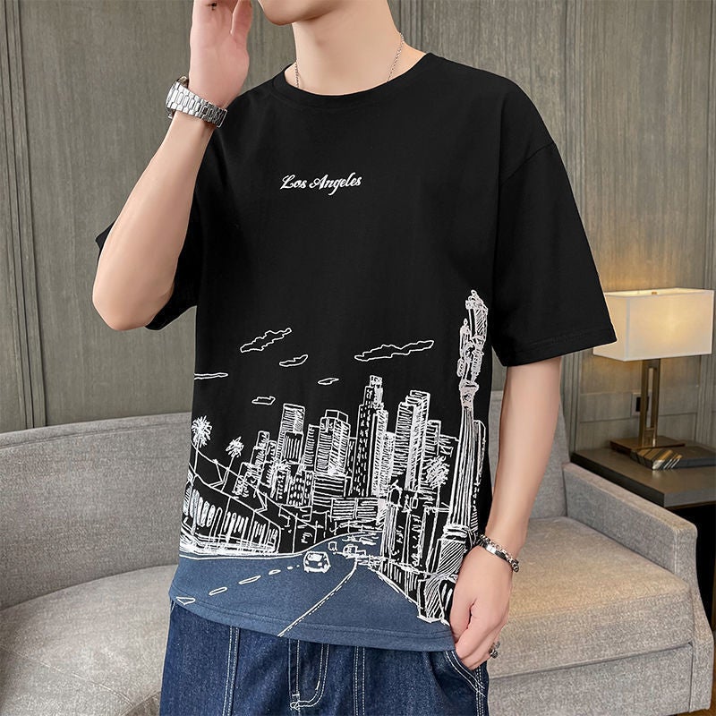 Short-sleeved T-shirt men's Korean-style trendy summer New loose half-sleeve youth casual men's half-sleeve top - Image 2