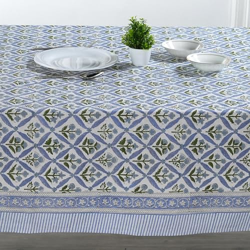 Ridhi Light Steel Blue Hand Block Print Cotton Rectangle Tablecloth 90 x 60 inch-Reusable Table Cover Decorative Everyday Use for Dining Room, Farmhouse, Thanksgiving, Christmas Wedding, Fall - Image 3