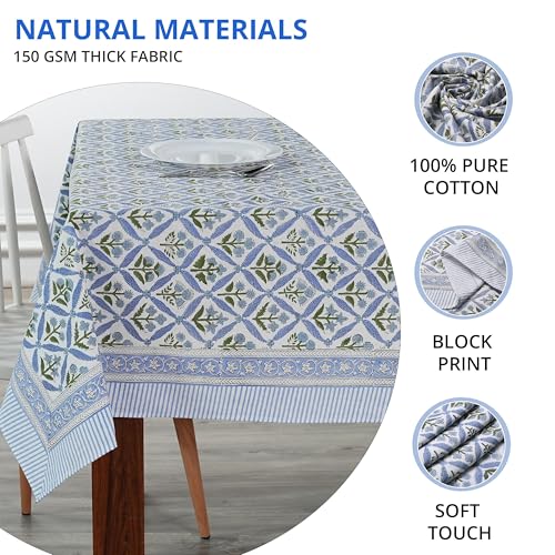 Ridhi Light Steel Blue Hand Block Print Cotton Rectangle Tablecloth 90 x 60 inch-Reusable Table Cover Decorative Everyday Use for Dining Room, Farmhouse, Thanksgiving, Christmas Wedding, Fall - Image 2