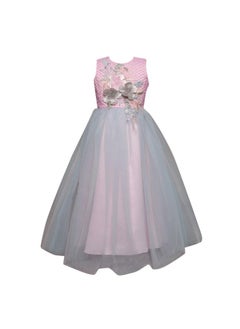 Hopscotch Hopscotch Girls Floral Applique Sleeveless Gown In Pink Color for Ages 6-7 Years  - Image 1