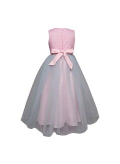 Hopscotch Hopscotch Girls Floral Applique Sleeveless Gown In Pink Color for Ages 6-7 Years  - Image 2