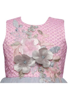 Hopscotch Hopscotch Girls Floral Applique Sleeveless Gown In Pink Color for Ages 6-7 Years  - Image 3