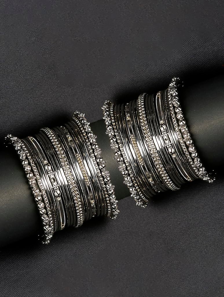 YouBella Jewellery Traditional Silver Plated Oxidized Bracelet Bangles Set for Girls and Women (2.6) - Image 3