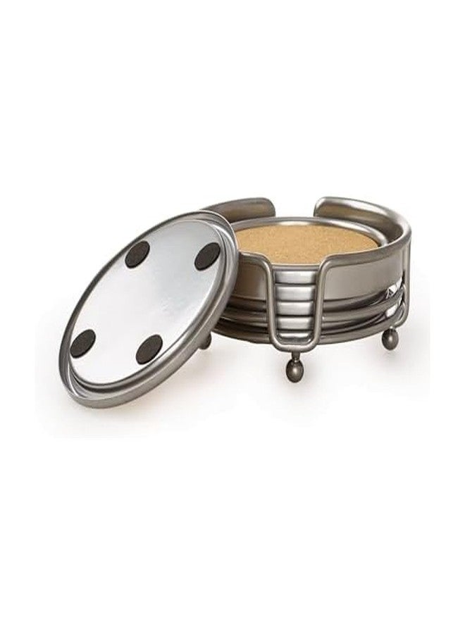 Kamenstein 7 Piece All Metal & Cork Coaster Set, Silver - Image 1