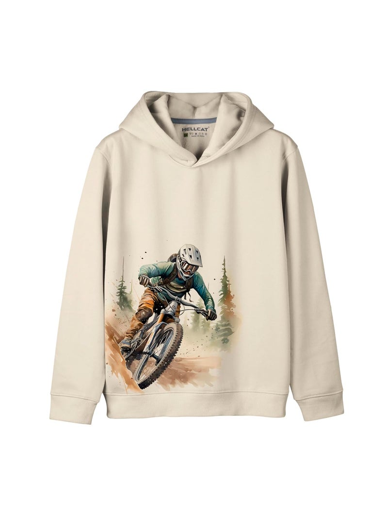 HELLCAT Trendy Printed Cotton Blend Regular Fit Hoodie Sweatshirt for Boys_Beige_13-14 Years - Image 5