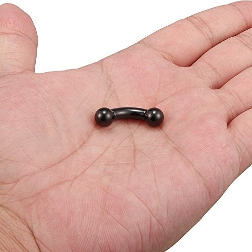 Ruifan Black Plated 316L Surgical Steel Internally Threaded Bent Curved Barbell 4G 1/2 Inch - Image 3