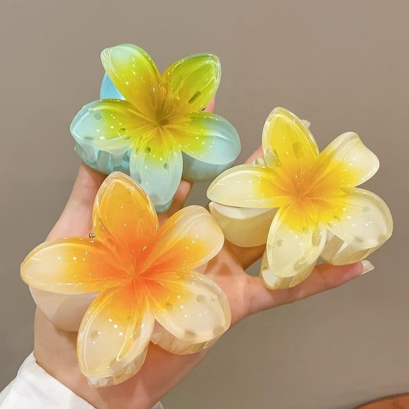 Samyak 3 Pcs Resin Flower Hair Claw Clips For Women & Girls | Flower Shape Hair Claw Clip, Random Colors will come (Multicolor) - Image 1