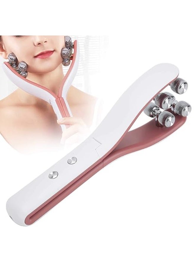 Facial massager, radio frequency full-body slimming device, EMS Y-shaped V-face roller lifting tool for facial lifting, anti-wrinkle and firming skin (pink-white). - Image 1
