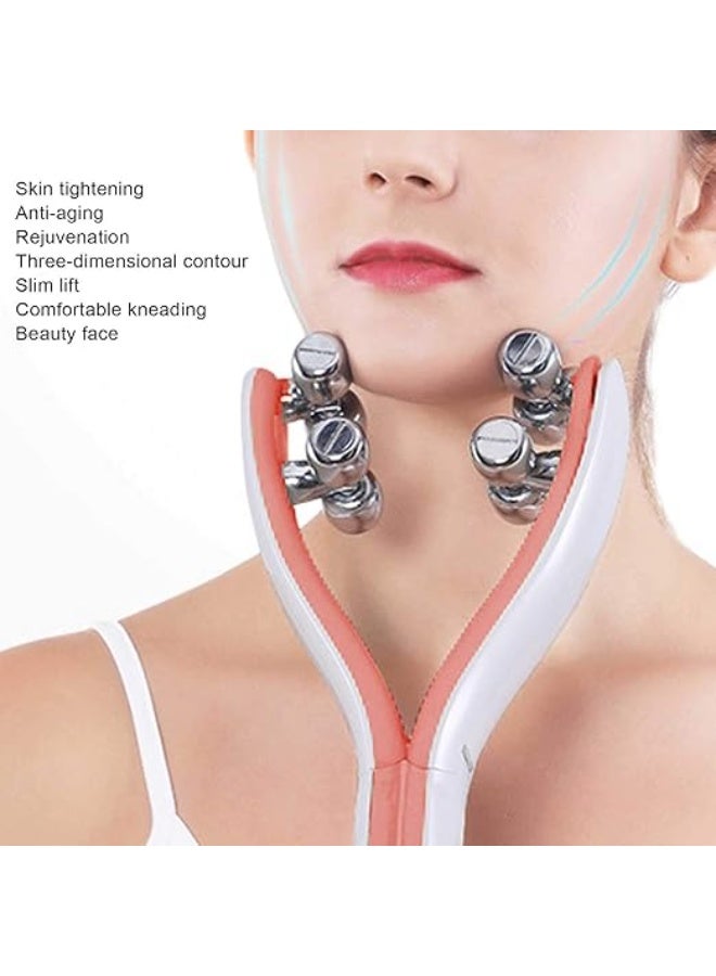 Facial massager, radio frequency full-body slimming device, EMS Y-shaped V-face roller lifting tool for facial lifting, anti-wrinkle and firming skin (pink-white). - Image 3