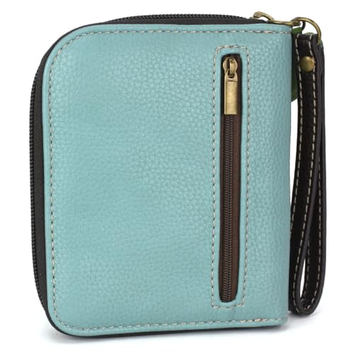 CHALA Zip Around Wallet Wristlet 8 Credit Card Slots Sturdy Pu Leather Daisy blue - Image 3