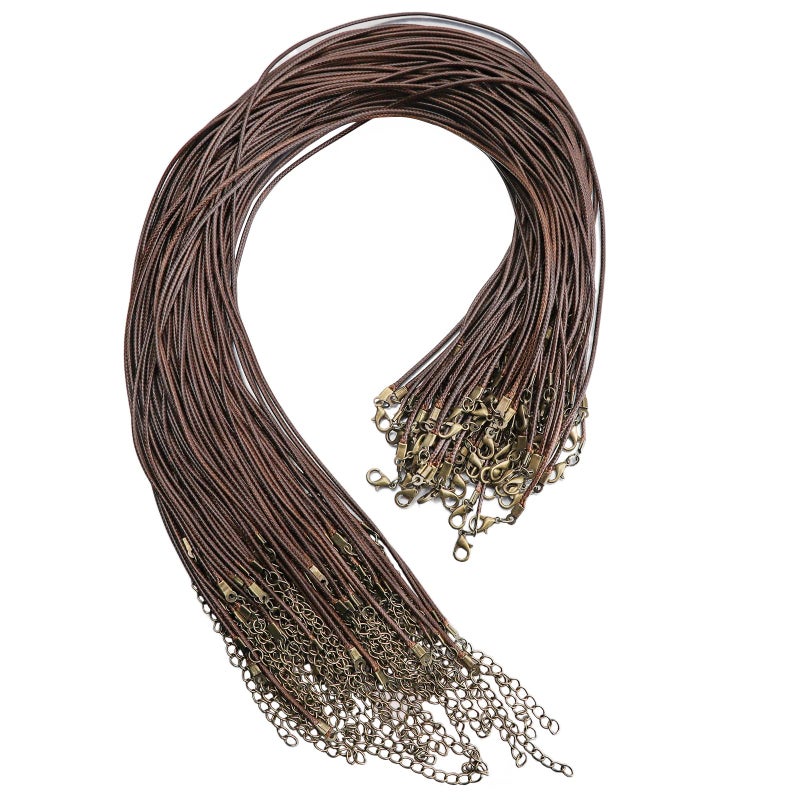 100 Pcs 18 15mm Brown Waxed Cord Necklace String Bracelet Faux Leather Chain Clasp Bulk for Jewelry Making Supplies AccessoriesBrown