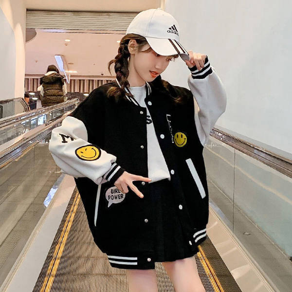 Girls Baseball Jacket Autumn 2023 Trendy Black [Spring and Autumn thin section]] 