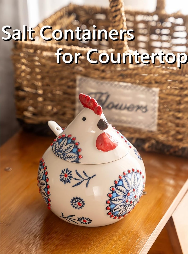 Frezonika Ceramic Salt Cellar with Lid and Spoon, 13 OZ Large Chicken Salt Jar, Salt Holder for Counter, Coffee, Sugar, Spices and Candies, Salt Containers for Countertop (Green) - Image 4