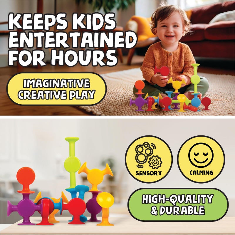 BUNMO Suction Bath Toys - Connect, Build, Create - No Mold Bath Toy - Hours of Fun & Creativity - Fine Motor Skills - Stimulating & Addictive Sensory Toy - Non-Mouthable Toy 3+ - Smooth 24 Pack - Image 3