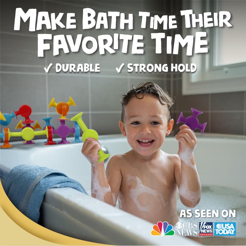 BUNMO Suction Bath Toys - Connect, Build, Create - No Mold Bath Toy - Hours of Fun & Creativity - Fine Motor Skills - Stimulating & Addictive Sensory Toy - Non-Mouthable Toy 3+ - Smooth 24 Pack - Image 2