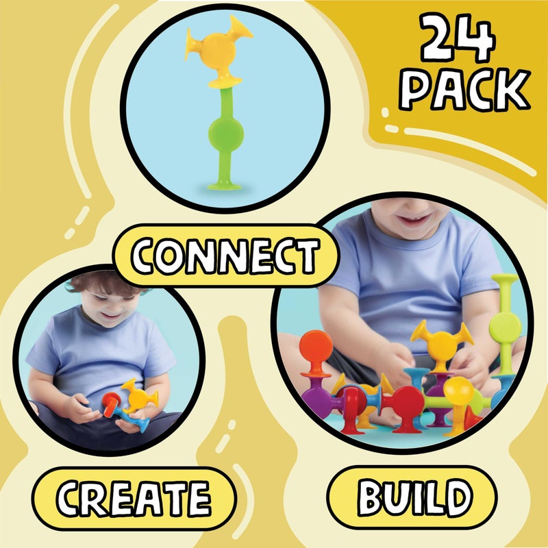 BUNMO Suction Bath Toys - Connect, Build, Create - No Mold Bath Toy - Hours of Fun & Creativity - Fine Motor Skills - Stimulating & Addictive Sensory Toy - Non-Mouthable Toy 3+ - Smooth 24 Pack - Image 5