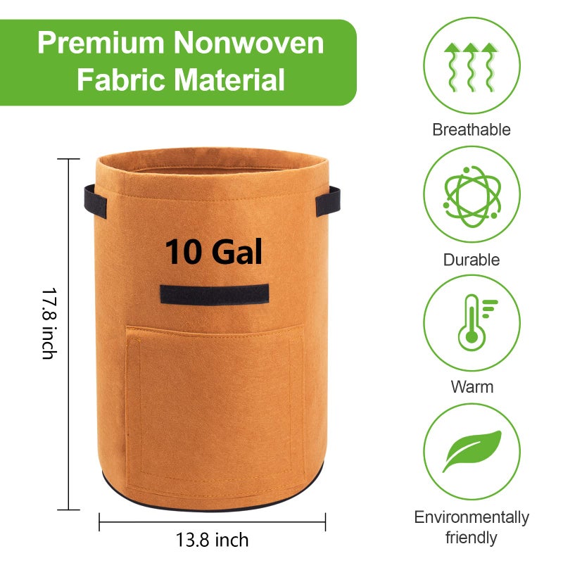 Homyhoo 4 Pack Potato Growing Bag with Flap 10 Gallon Planter Pots with Handles and Harvest Window for Potato Tomato and Vegetables, Black Green Orange and Beige - Image 3