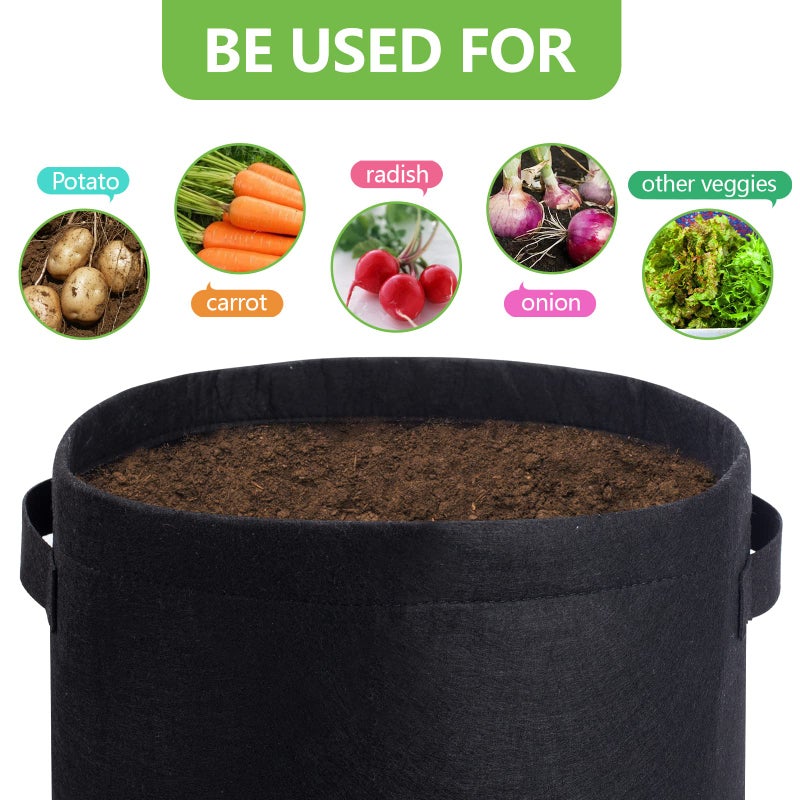 Homyhoo 4 Pack Potato Growing Bag with Flap 10 Gallon Planter Pots with Handles and Harvest Window for Potato Tomato and Vegetables, Black Green Orange and Beige - Image 5