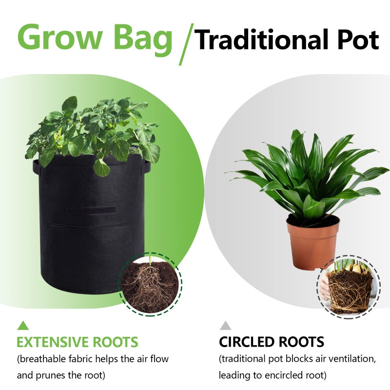 Homyhoo 4 Pack Potato Growing Bag with Flap 10 Gallon Planter Pots with Handles and Harvest Window for Potato Tomato and Vegetables, Black Green Orange and Beige - Image 4
