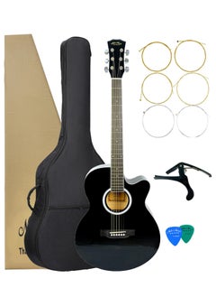 Mike Music 40 inch Acoustic Guitar Full Size Guitar All Wood Beginner Cutaway Guitars Starter Kit for Teens Adults with Free Thick Gig Bag, Strings, Capo, Picks-Glossy Black Guitar  - Image 1