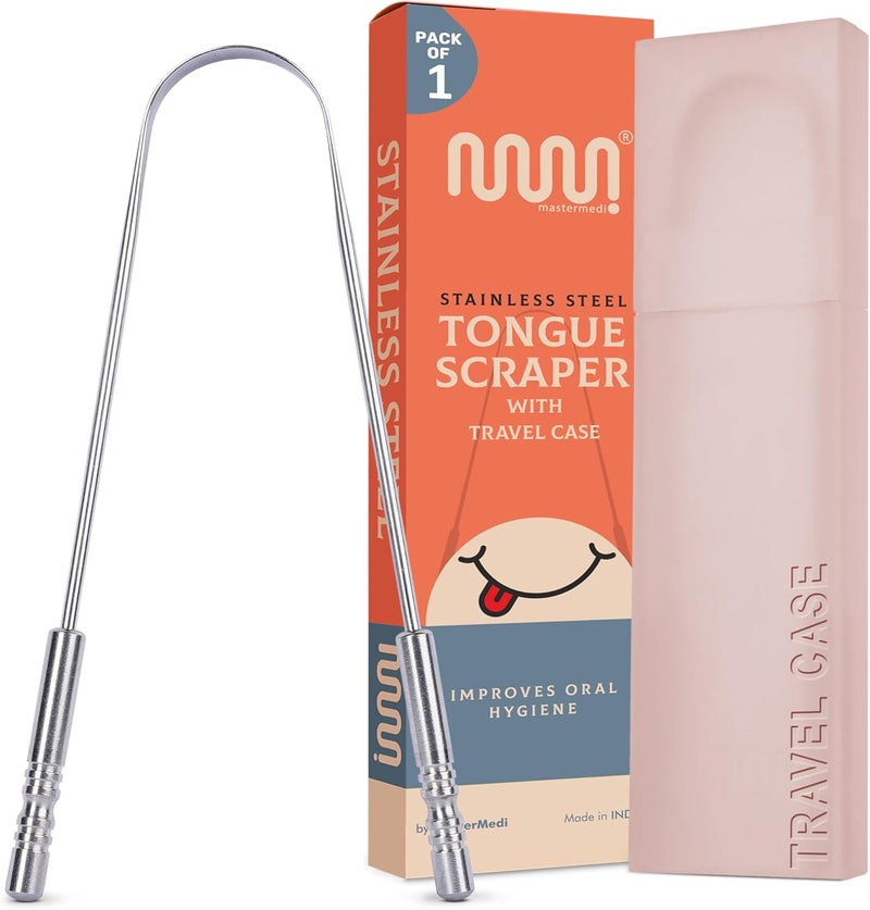 MasterMedi Tongue Scraper with Case Easy to Use Tongue Scraper for Adults, Tongue Cleaner for Oral Care & Hygiene (Single Pack with Travel Case) - Image 1