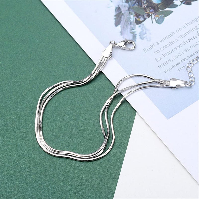 kelistom 925 Sterling Silver Bracelets for Women Teens, Love Heart Charm Chain Bracelet Bangle Fashion Jewelry Gifts (heart-3 layered) - Image 3