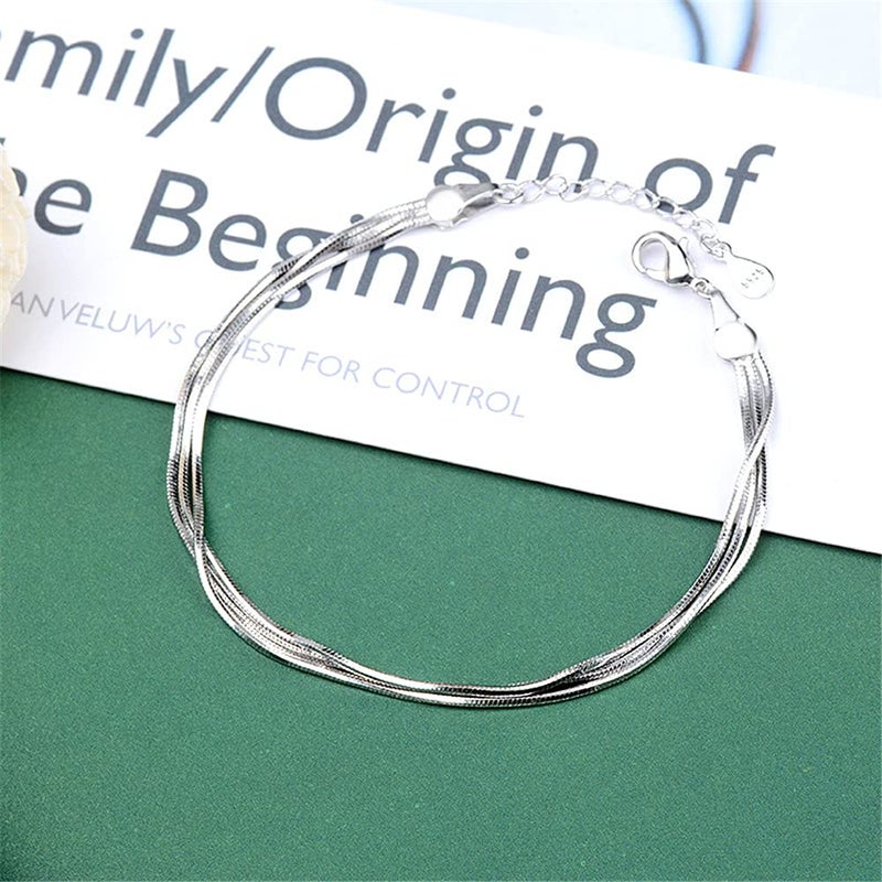 kelistom 925 Sterling Silver Bracelets for Women Teens, Love Heart Charm Chain Bracelet Bangle Fashion Jewelry Gifts (heart-3 layered) - Image 5