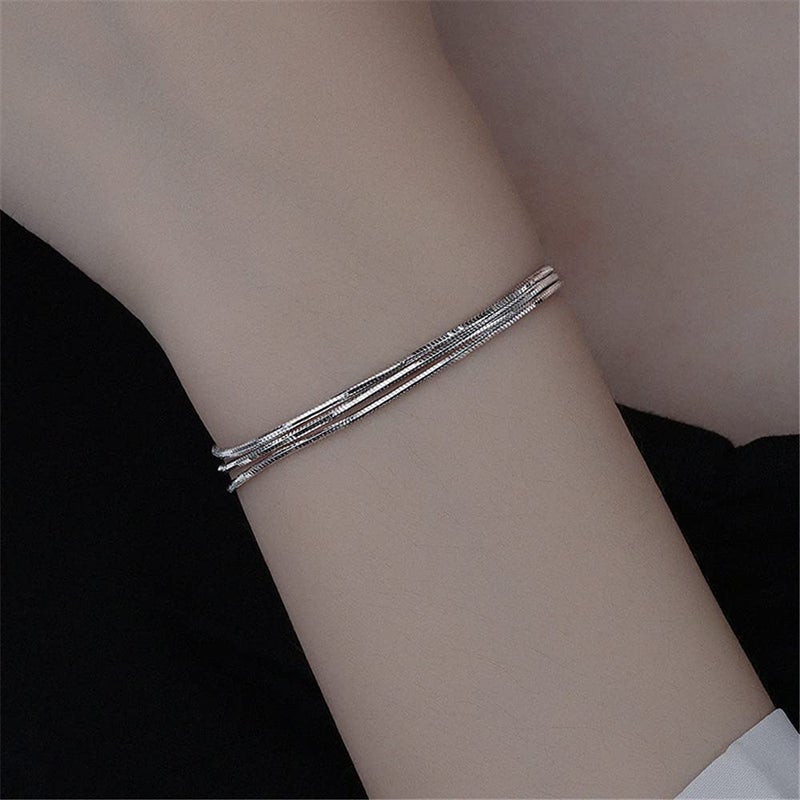 kelistom 925 Sterling Silver Bracelets for Women Teens, Love Heart Charm Chain Bracelet Bangle Fashion Jewelry Gifts (heart-3 layered) - Image 2