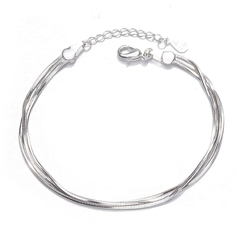 kelistom 925 Sterling Silver Bracelets for Women Teens, Love Heart Charm Chain Bracelet Bangle Fashion Jewelry Gifts (heart-3 layered) - Image 1