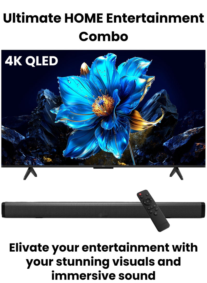 تي سي إل 55-Inch P7K QLED 4K Smart TV + 2.0 Channel Premium Soundbar | [Google TV, AiPQ Processor, 60Hz, HDR10+, MEMC, Slim Uni-body] + [HDMI (ARC), USB, Bluetooth, FM Station, Aux] - (2025 Model) 55P7K+SOUNDBAR Black - Image 3