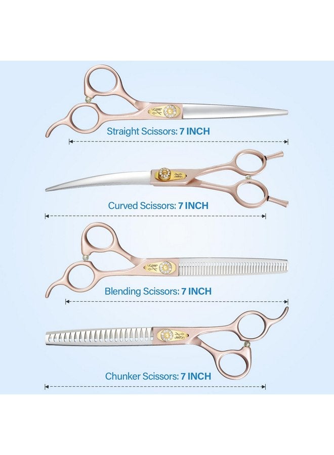 جيسون طقم مقصات العناية بالكلاب من جيسون، مقصات حادة احترافية 6 في 1 للكلاب - مقصات رفيعة ومستقيمة ومنحنية ومشط للكلاب والقطط والحيوانات الأليفة، لون ذهبي وردي - Image 5