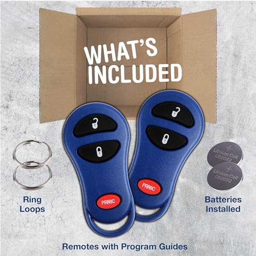 KeylessOption 2X KeylessOption Key Fob Replacement for 1999 2000 2001 2002 2003 2004 2005 2006 2007 2008 Chrysler Town Country Dodge Caravan Jeep Grand Cherokee Plymouth Remote, 3-Button 04686481, Self Programming - Image 2